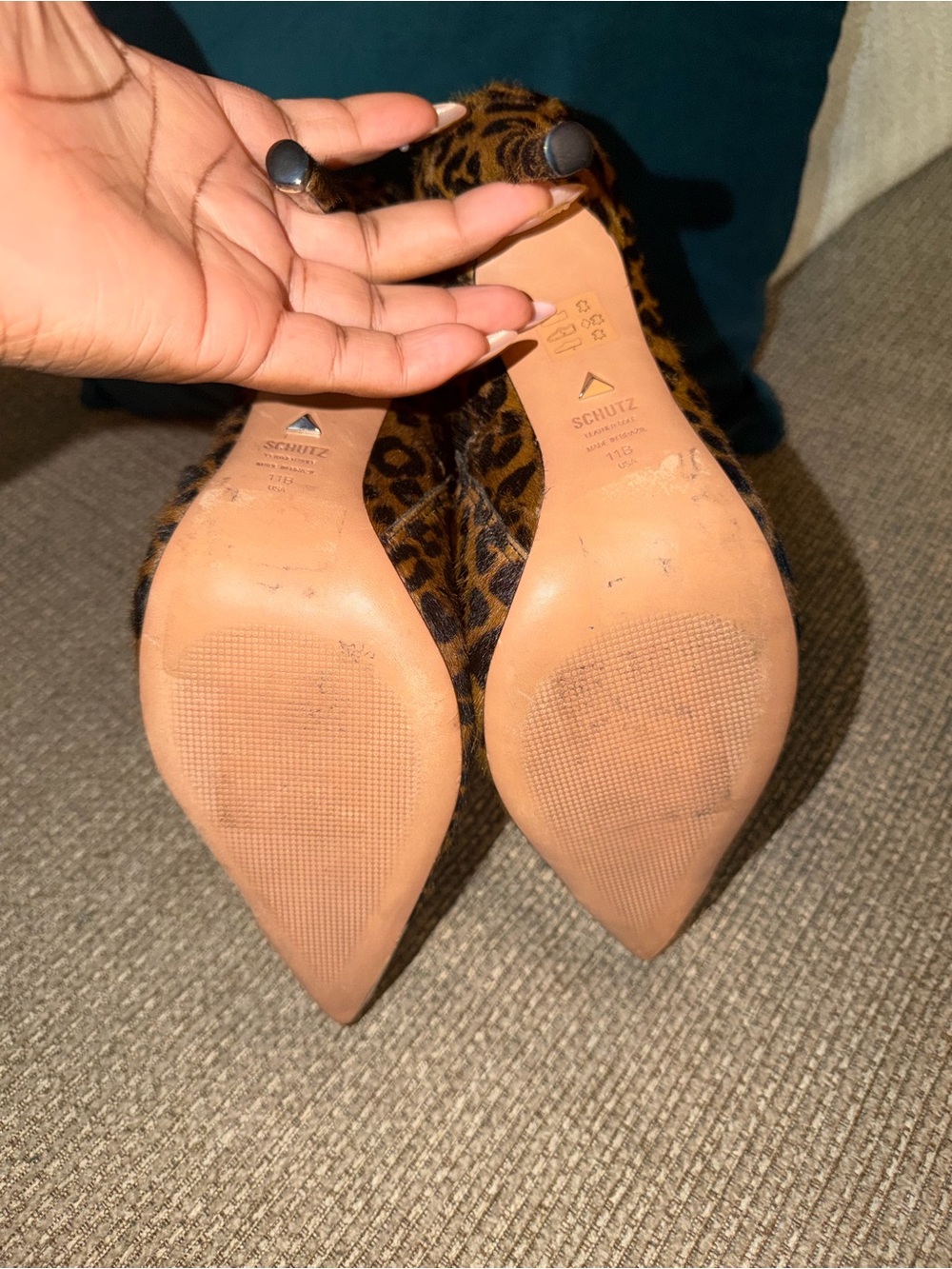 SCHUTZ Pony hair Leopard-Print Booties with Silver Metallic Toe Caps - Picture 5 of 6